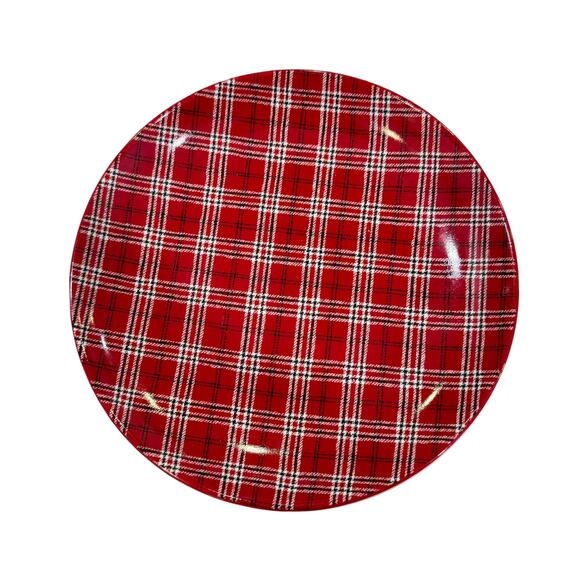 Pier 1 Humbolt Red‎ Plaid Plates Porcelain Round Set Of 2  8" - Picture 2 of 6